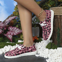 Pink Leopard Canvas Shoes Low Top Flat Casual Sneakers