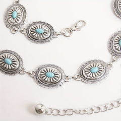 Turquoise Geometric Oval Tassel Chain Belly Chain Belt Dress Accessories