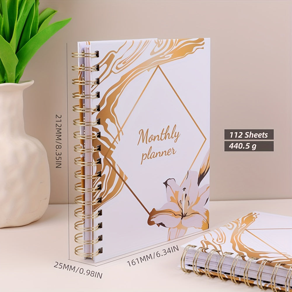 Delicate Monthly Planner Coil Book Flower Hard Cover With Calendar