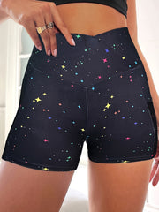 Women's Star Print Cross Waist Yoga Shorts for Fitness and Running