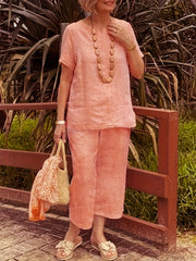 Women's Split Top & Wide Leg Pants Two Piece Set