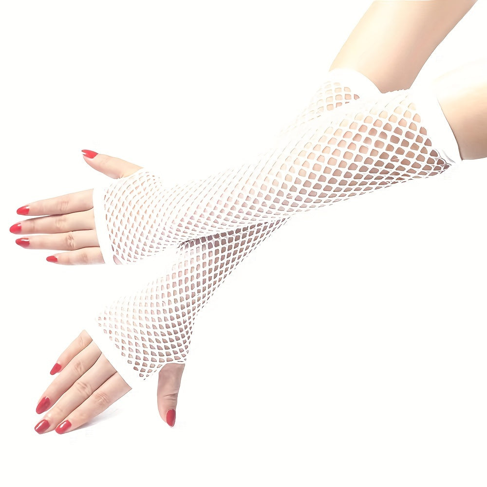 Unisex Fishnet Gloves Sexy Long Punk Half Finger Gloves
