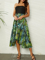 Tropical Print Split Tube Dress Boho Strapless Summer Dress Women's Clothing