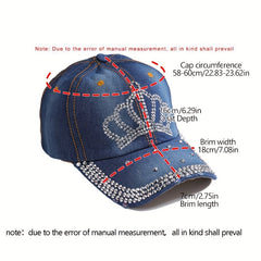 Crown Pattern Rhinestone Baseball Cap Hip Hop Denim Hat