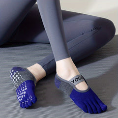 Colored Tied Yoga Socks Anti Slip Women's Five Finger Pilates Cotton Socks