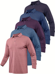 5 Pcs Men's Custom Fit Long Sleeve Shirts Quick Drying Golf Shirt Tennis