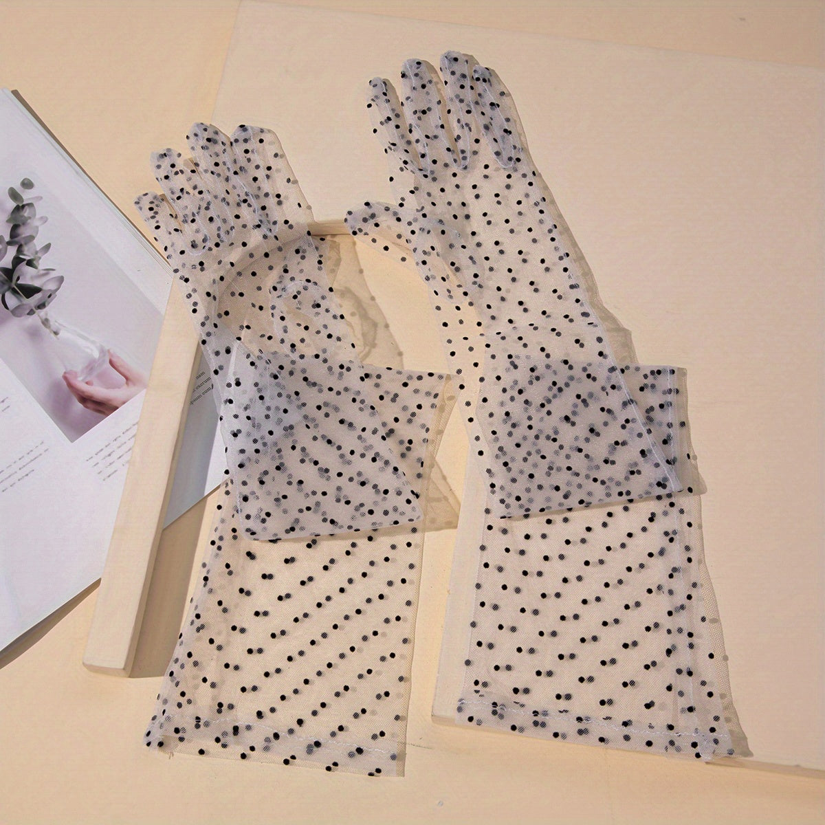 Polka Dot Long Gloves Transparent Decorative Party Prom Gloves Women