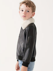 Toddler Boys Fleece Lined PU Leather Motorcycle Jacket