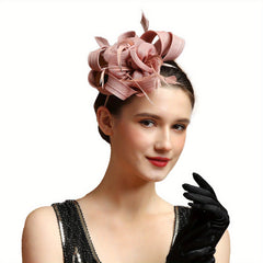 Women's Fascinator Headband Tea Party Derby Hat Faux Feathers Ribbon