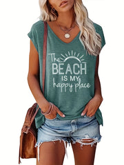 V Neck Tank Top Casual Cap Sleeve Summer Women's Top