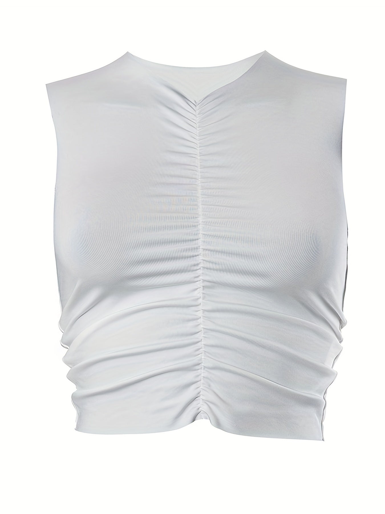 Ruched Crop Tank Top V neck Sleeveless Casual Summer Women's Clothing