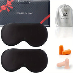 Silk Sleep Eye Mask Adjustable Strap Comfortable Blindfold w/ Earplugs