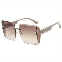 Gradient Oversized Rimless Sunglasses Retro Style Outdoor Glasses