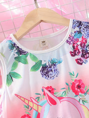 Girls' Unicorn Cartoon Print Sleeveless Tank Dress