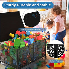 Foldable Oversized Storage Bin Metal Toy Box With Wheels And Lid