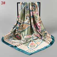 Print Flower Scarf Bandana Square Turban Lightweight Silk Head Scarf
