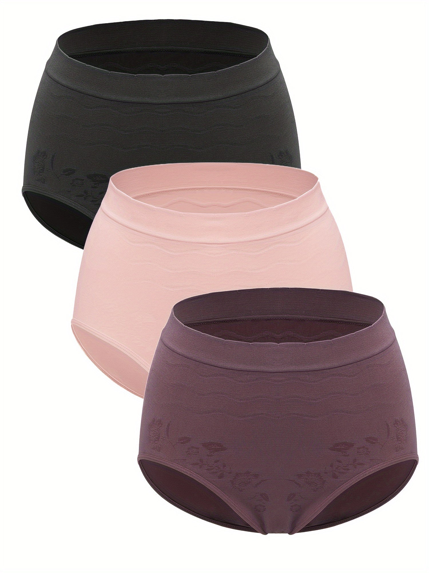 3 Pack Textured High Waisted Seamless Panties Set Plus Size Women's Underwear