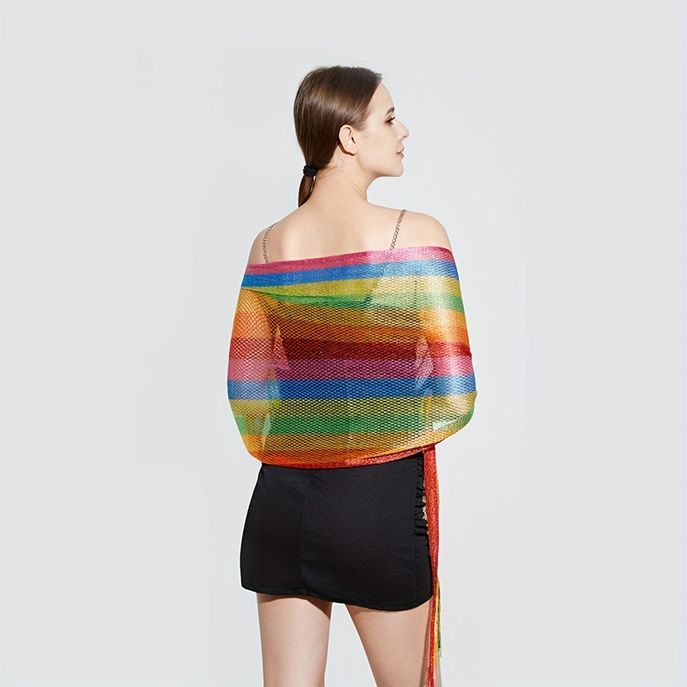 Rainbow Sexy Tassel Shawl Sunproof Mesh Scarf