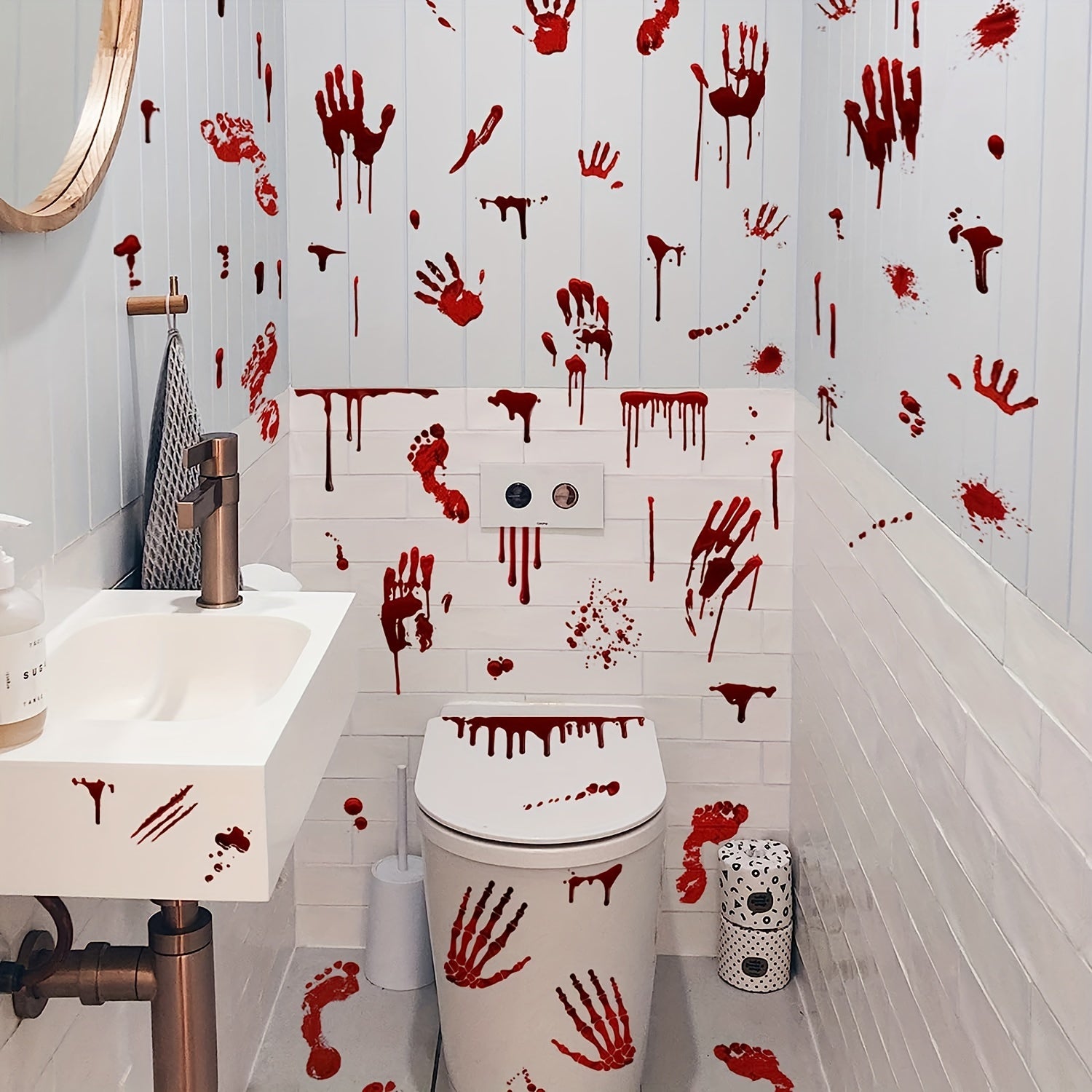 63pcs Halloween Bloody Handprint & Footprint Window Stickers