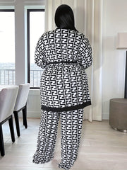 Women's Plus Greek Print Coat & Pants Set