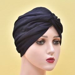 Pleated Turban Cap Solid Head Wrap Elastic Chemo Cap Ramadan Beanie Bonnet