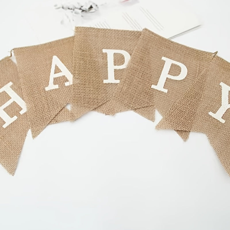 Happy Birthday Burlap Tuxedo Flag Party Pull Banner