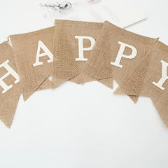 Happy Birthday Burlap Tuxedo Flag Party Pull Banner