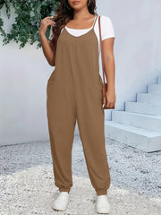 Women's Plus Size Heathered V Neck Cami Jumpsuit