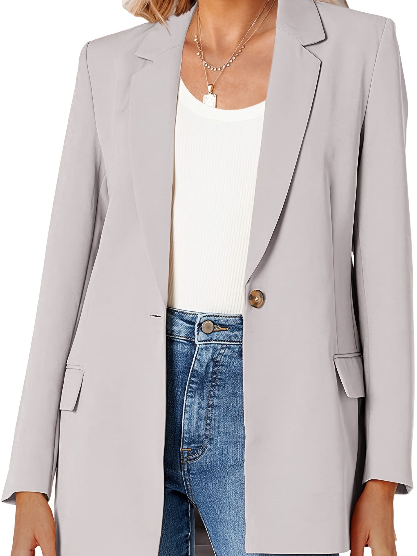 One Button Blazer Casual Open Front Long Sleeve