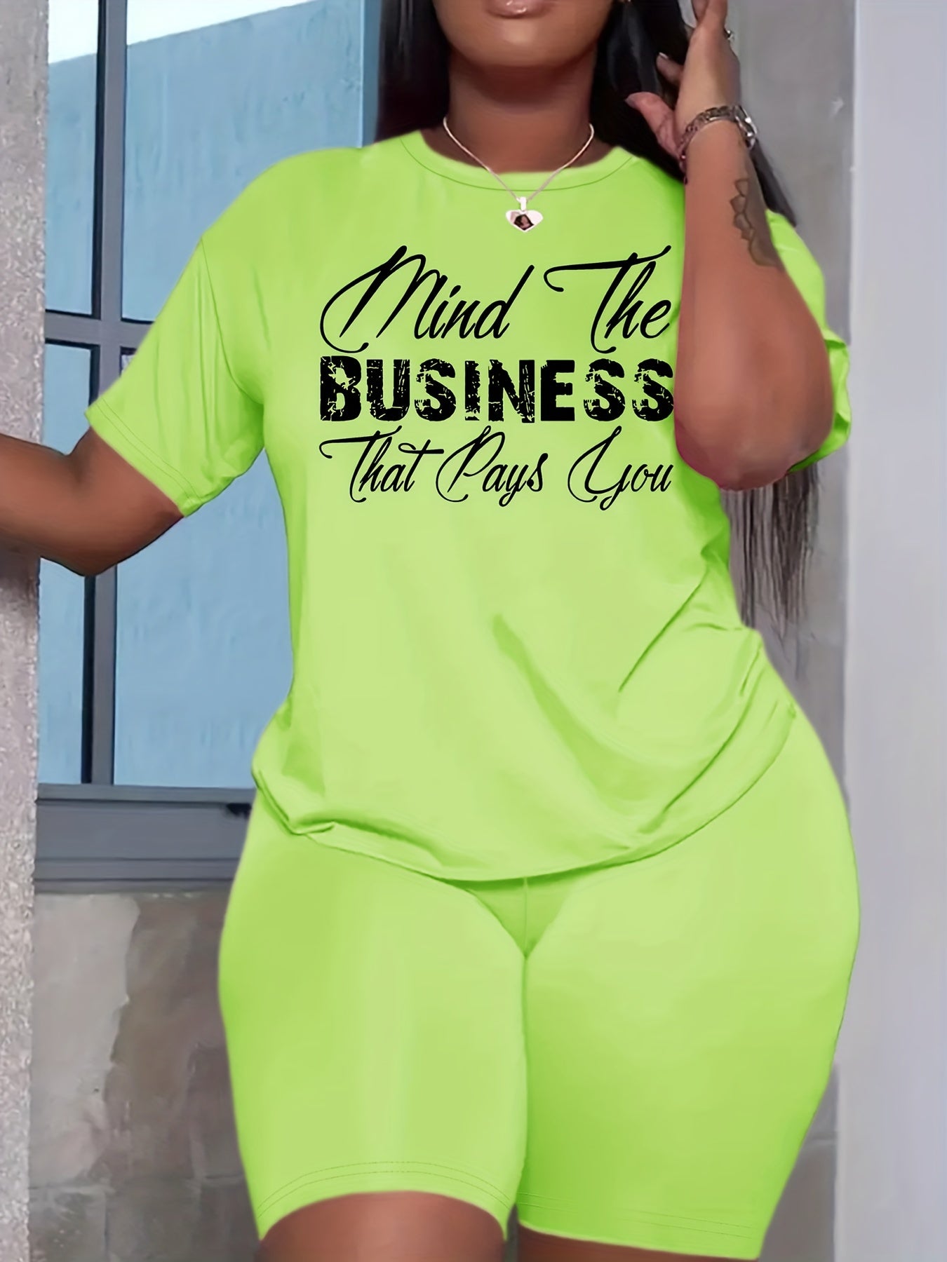 Short Sleeve T Shirt & Biker Shorts 2pcs Outfit for Women
