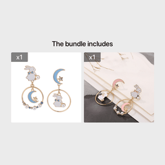 Rabbit Star Moon Earrings Bunny Faux Pearl Crystal Drop Earring