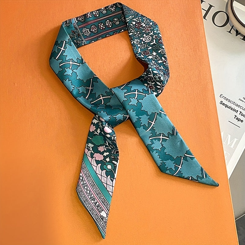 Vintage Floral Print Skinny Scarf Ribbon Neck Tie