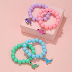 Kids Dinosaur Pendant Bead Bracelet Set