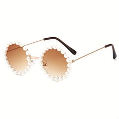 Kids Round Faux Pearl Sunglasses UV Protection