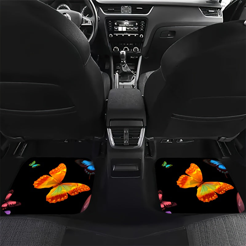4pcs Colorful Butterfly Car Floor Mats Non-slip Stain Resistant Mats