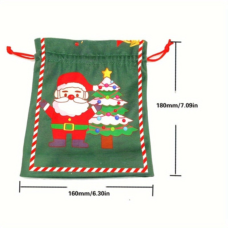 2pcs Christmas Drawstring Bags Santa Claus Snowman Pattern Gift Bag