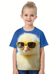 Girls Boys 3D Chick Print T-shirt Summer Sports Pullover