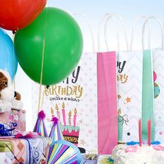 4pcs Happy Birthday Gift Bag Set with Wrappers and Ribbon Ties - Pink Series