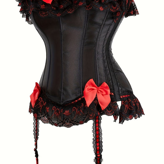 Lace Trim Strapless Corset Bustier Tummy Control Lace Up Slimmer Bow Body Shaper