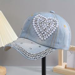Y2K Rhinestone Baseball Cap Distressed Denim Hat