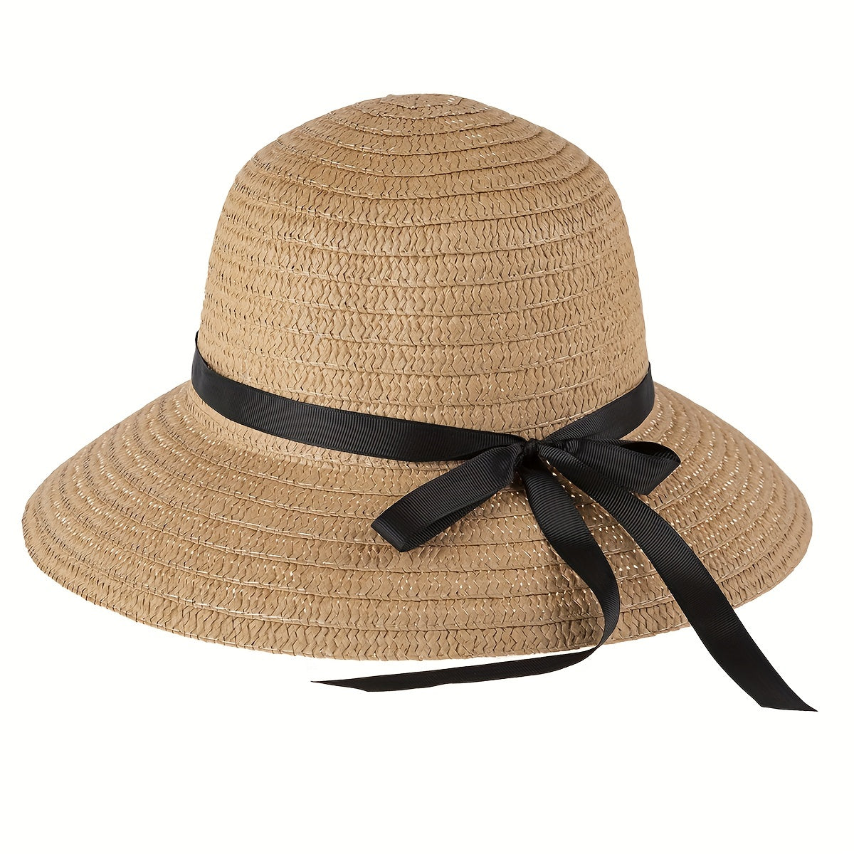 Vintage Ribbon Bowknot Straw Bucket Hat for Women