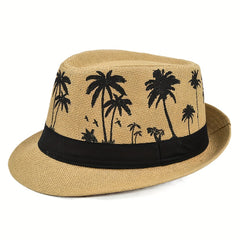 Coconut Tree Jazz Sun Hat Crochet Fedora Cap Straw Felt Summer Beach Hats