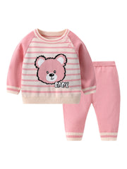 2pcs Baby Boys Bear Embroidery Sweater & Knit Pants Set Clothes
