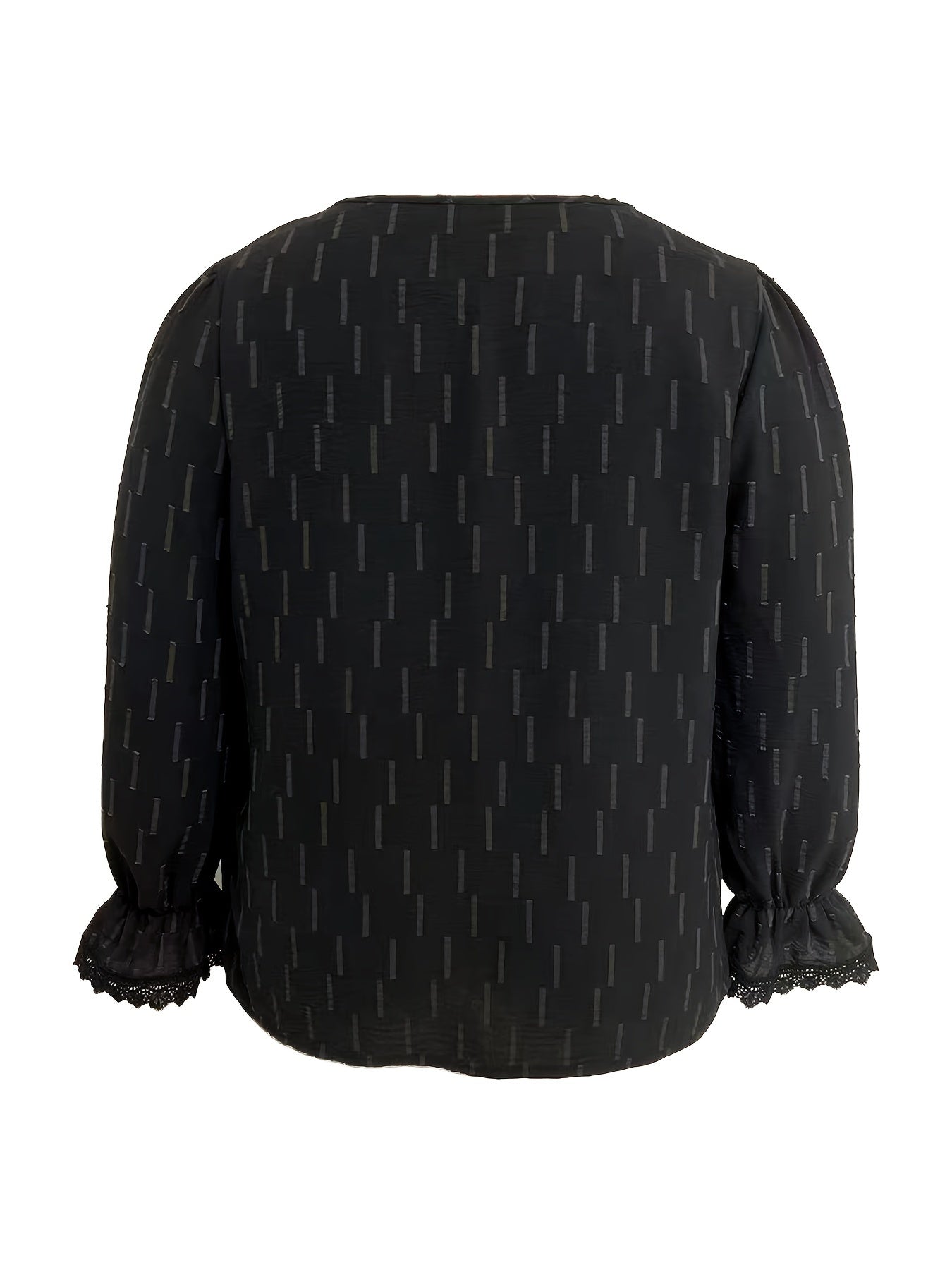 Plus Size Stripe Print Lace Lantern Sleeve V Neck Top