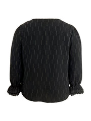 Plus Size Stripe Print Lace Lantern Sleeve V Neck Top