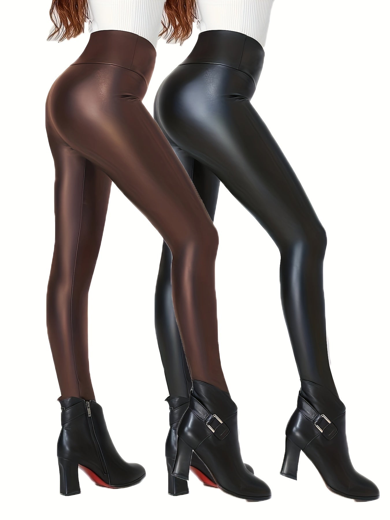 2pcs Faux Leather Yoga Tight Pants Tummy Control Fitness Leggi