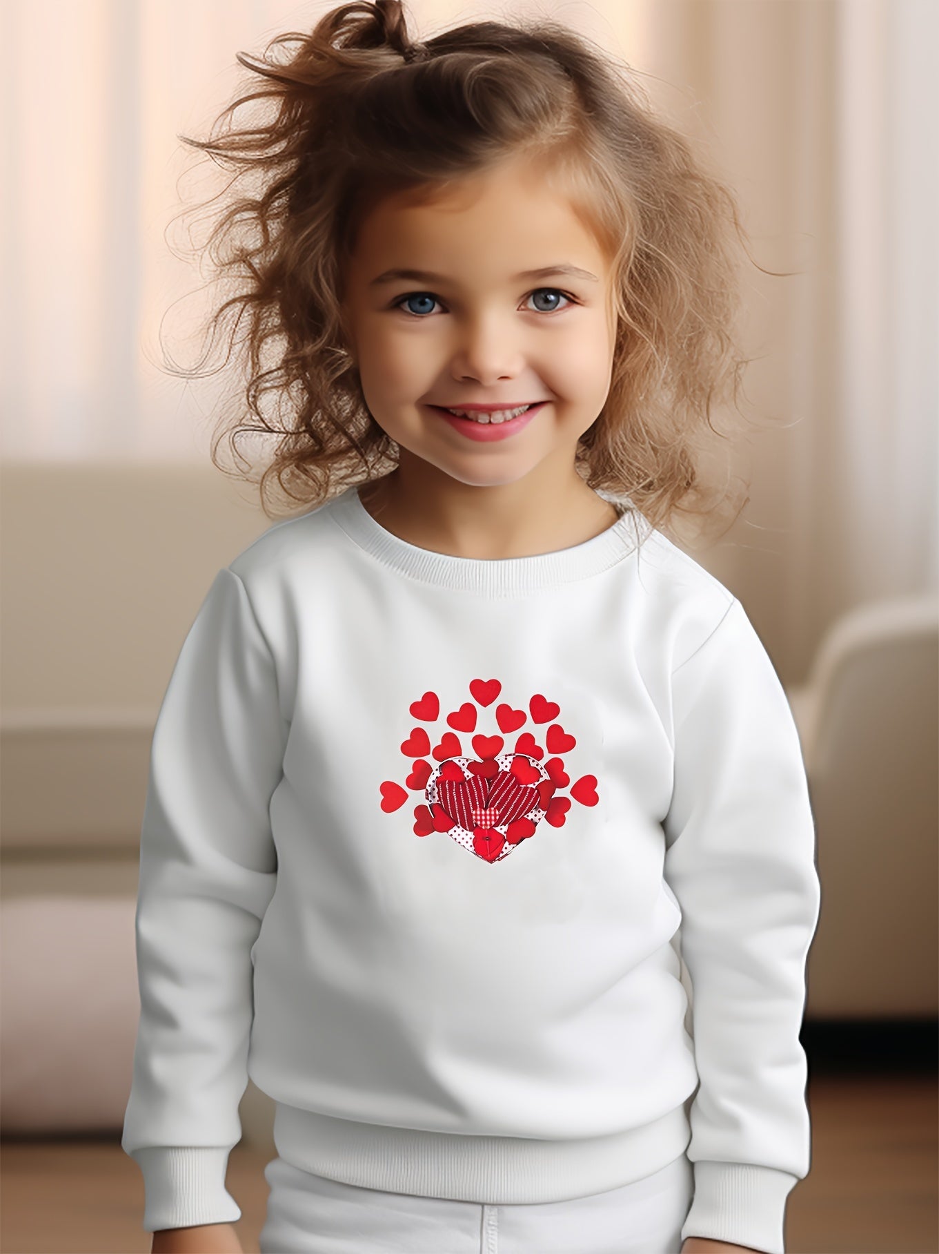 Girls Hearts Pattern Crew Neck Sweatshirt Spring Fall Christmas Gift