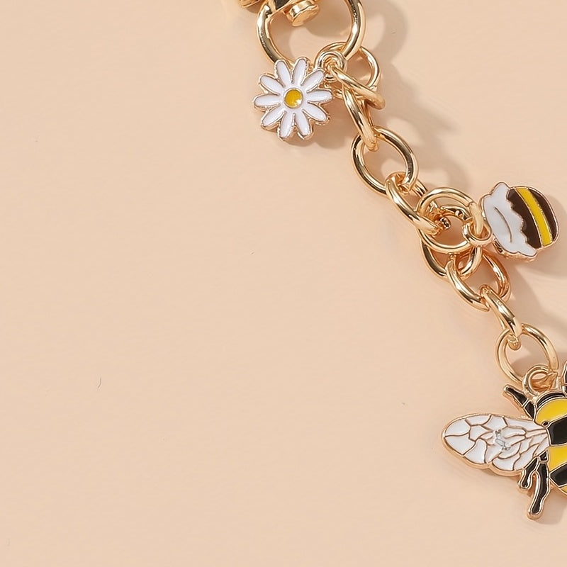 Bee Keychain Golden Chain Key Ring Pendant Ornament Women Girls