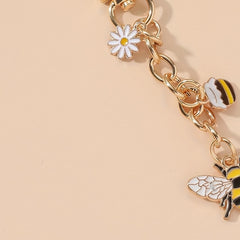 Bee Keychain Golden Chain Key Ring Pendant Ornament Women Girls