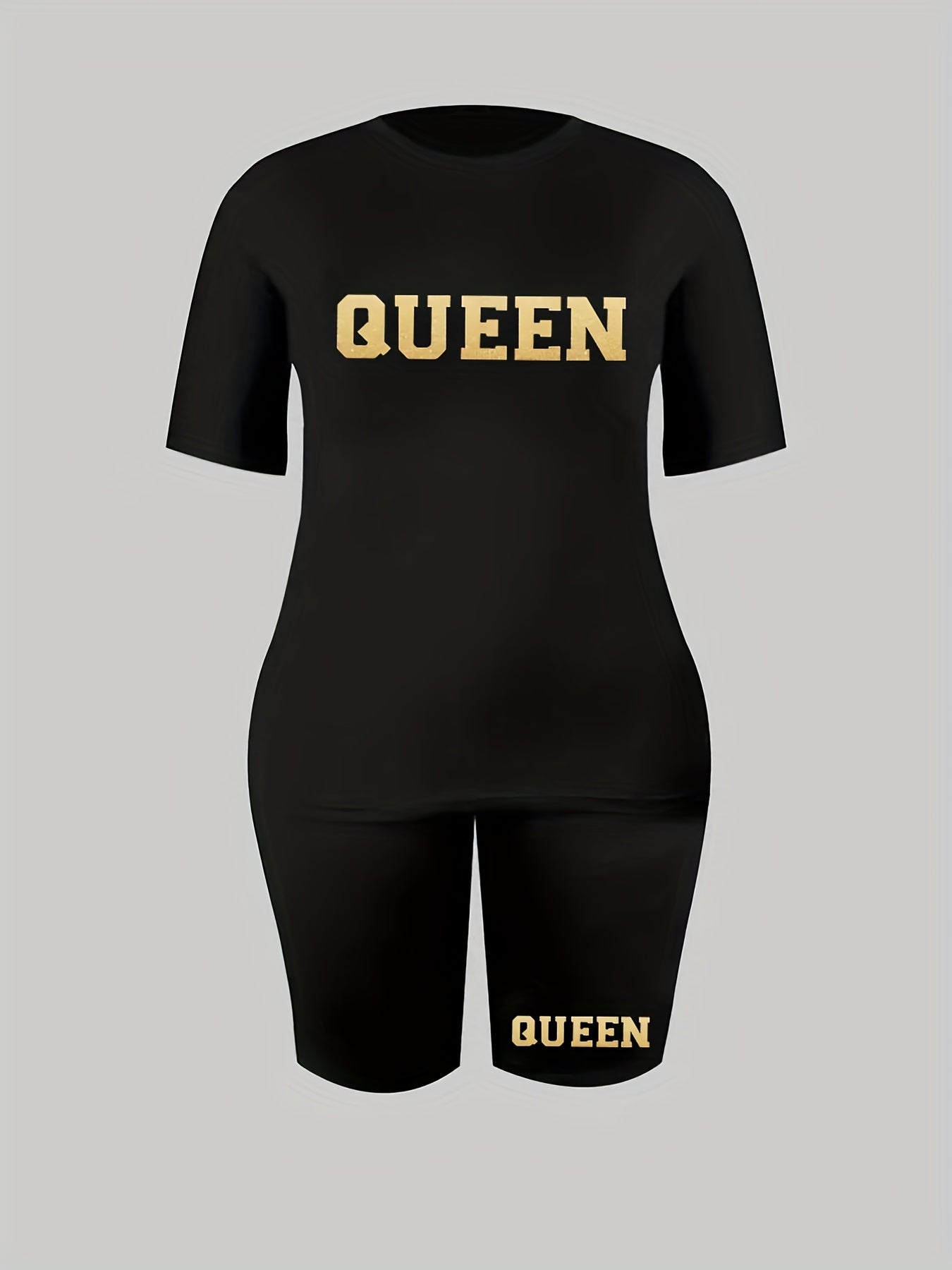 Women's Plus Size Letter Print Top & Shorts Set